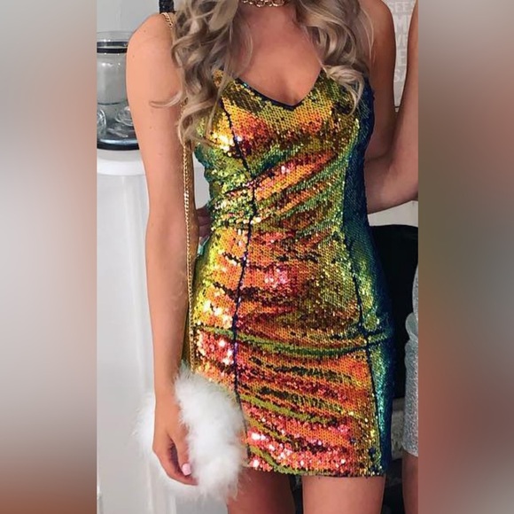 Multi color shifting sequin mini dress size small - Picture 6 of 6